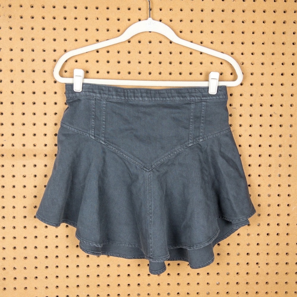 Aerie Charcoal Grey Denim Ruffle Mini Skirt V-Yoke Elastic Waist‎ Medium NWT